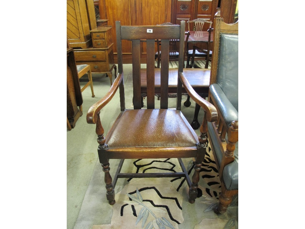 Appraisal: Oak bar back elbow chair