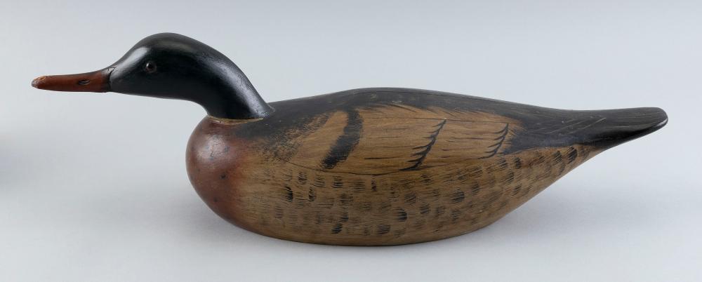 Appraisal: ROGER MITCHELL CROWELL-STYLE MERGANSER DRAKE DECOY LATE TH CENTURY LENGTH