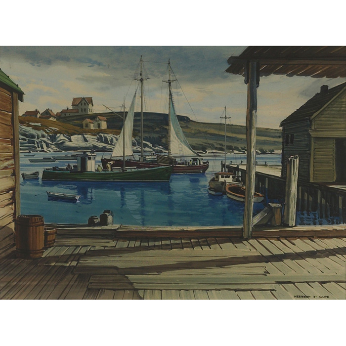 Appraisal: Herbert Gute American - New England Harbor Scene c watercolor