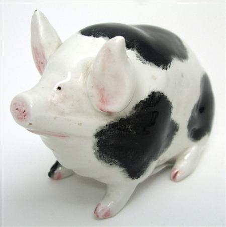 Appraisal: WEMYSS SMALL PIG FIGURE POST decorated by Joe Nekola with