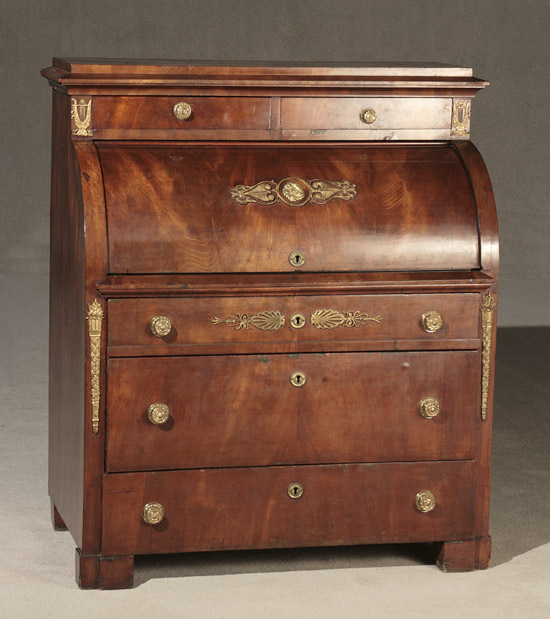 Appraisal: Biedermeier Ormolu Mounted Mahogany Cylinder Desk Circa - The cylinder