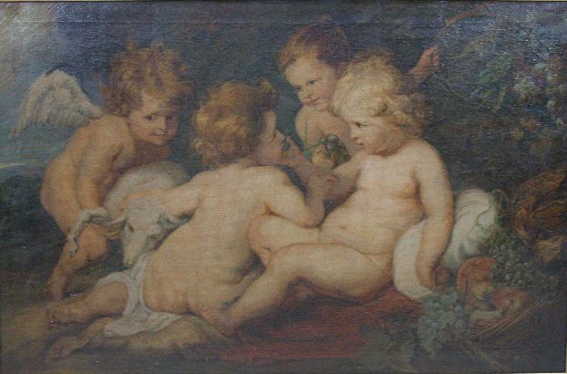 Appraisal: Continental School Bacchic Putti c oil on canvas unsigned depicting