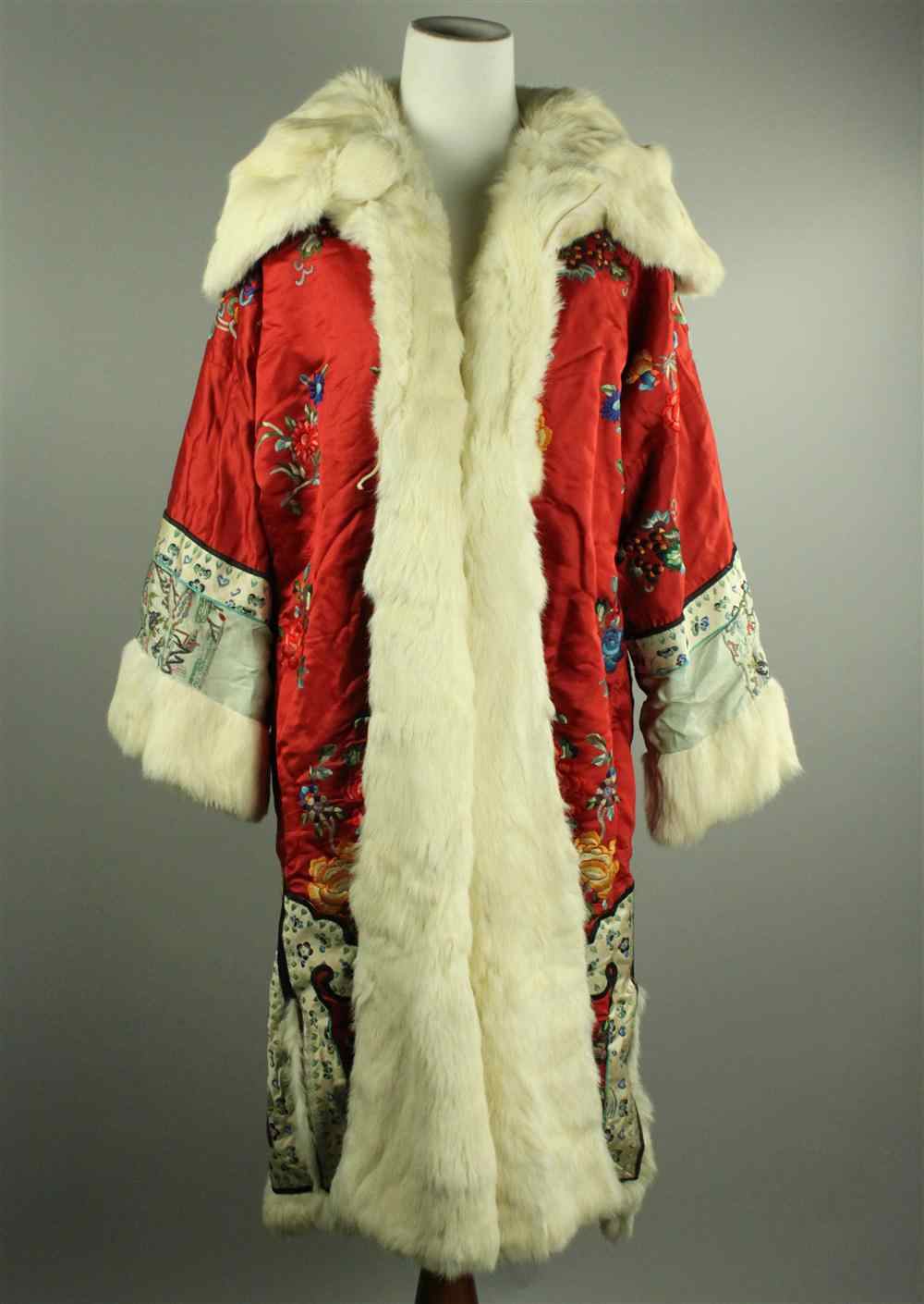 Appraisal: CHINESE SILK-EMBROIDERED FUR-LINED WINTER ROBE LATE TH EARLY TH CENTURY