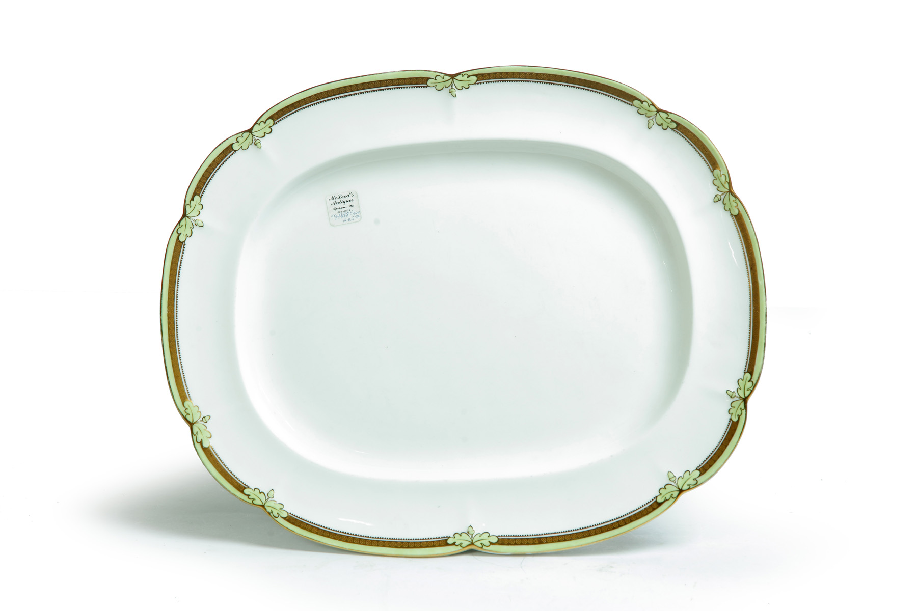 Appraisal: LARGE BONE CHINA CAULDON PLATTER England ca Apple green border