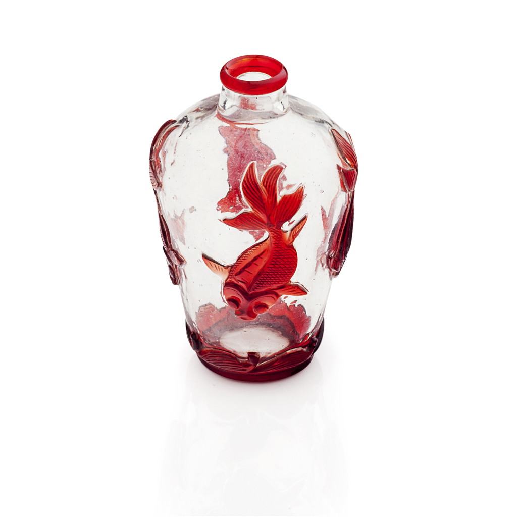 Appraisal: PEKING GLASS VASE the clear body with red overlay decoration