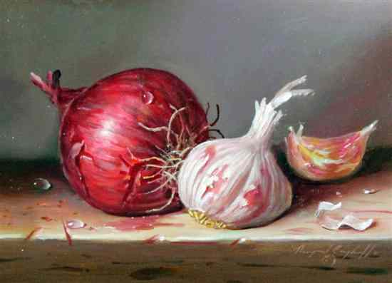 Appraisal: Raymond Campbell - oil on board Onion and garlic signed