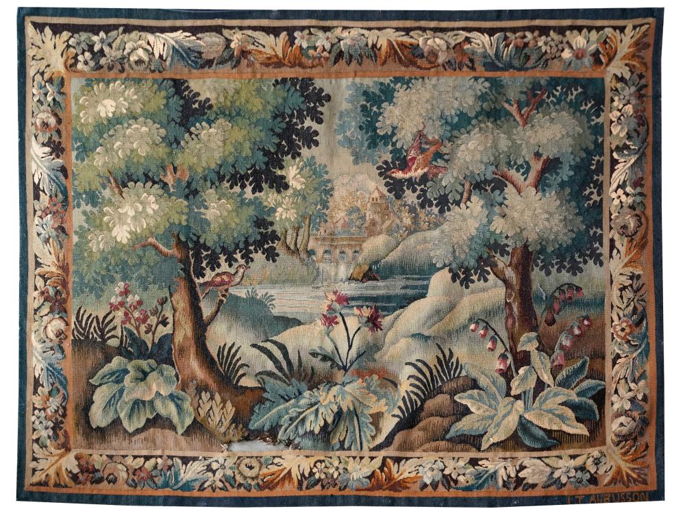 Appraisal: AUBUSSON LANDSCAPE TAPESTRYsigned in tapestry L T Aubusson Condition a