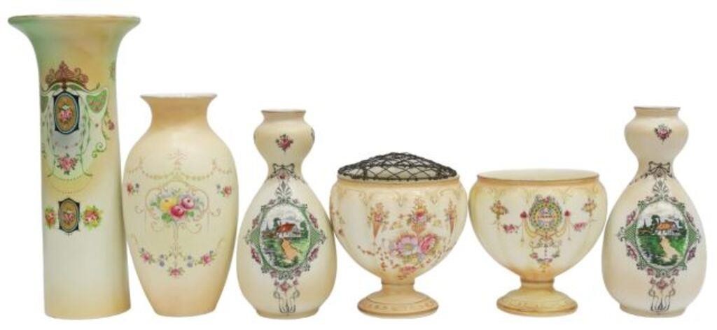 Appraisal: lot of English parcel gilt vases with floral motifs including