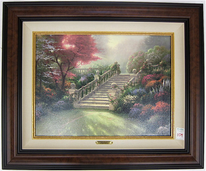 Appraisal: THOMAS KINKADE EMBELLISHED PRINT ON CANVAS American - Titled Stairway