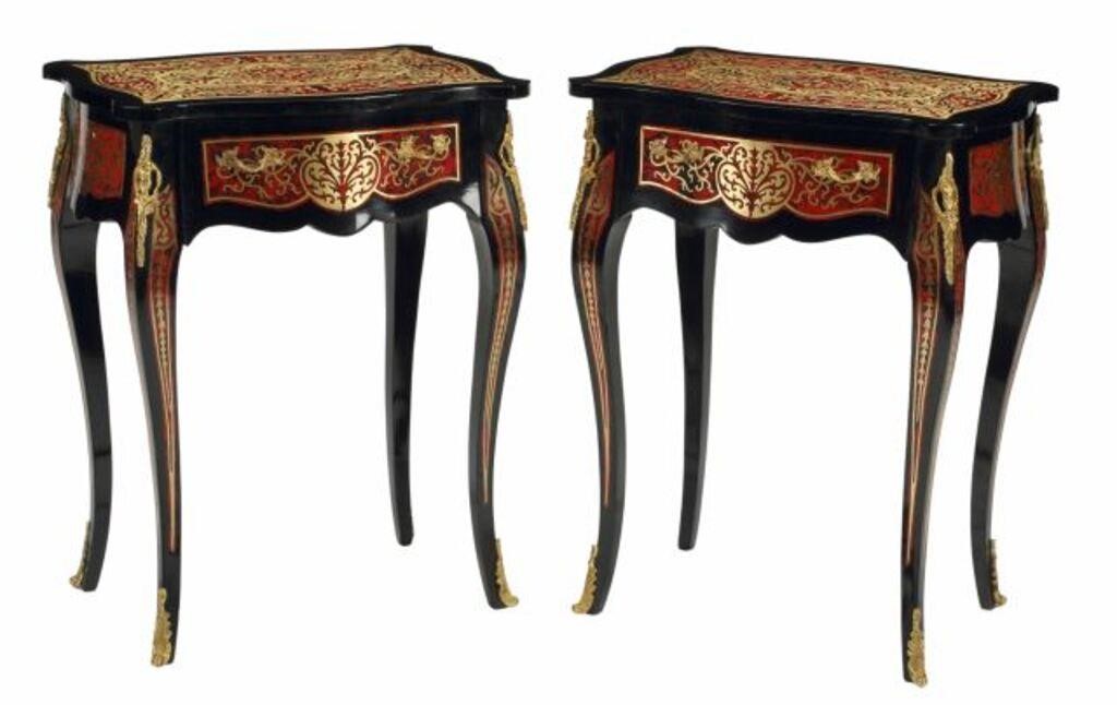 Appraisal: pair Louis XV style tables with bronze dore mounts Boulle