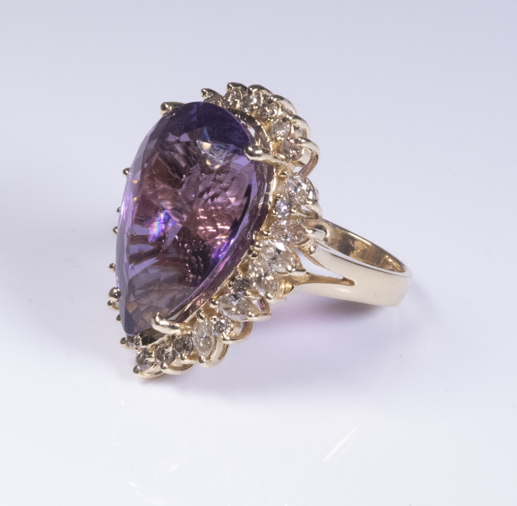 Appraisal: LADIES VINTAGE K GOLD AMETHYST AND DIAMOND RING Handmade ring