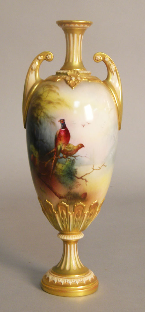 Appraisal: Royal Worcester vase with painted pheasant decoration signed A Lewis