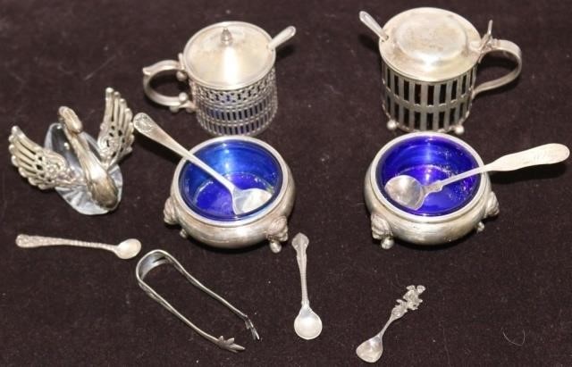 Appraisal: PCS OF COIN AND STERLING SILVER TO INCLUDE MUSTARD POTS