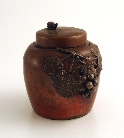 Appraisal: Copper ginger jar form with applied silver snail on cover