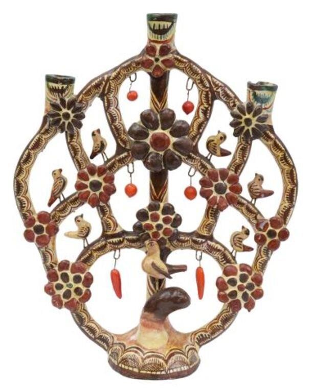 Appraisal: Arbol de la vida tree of life pottery candelabrum three