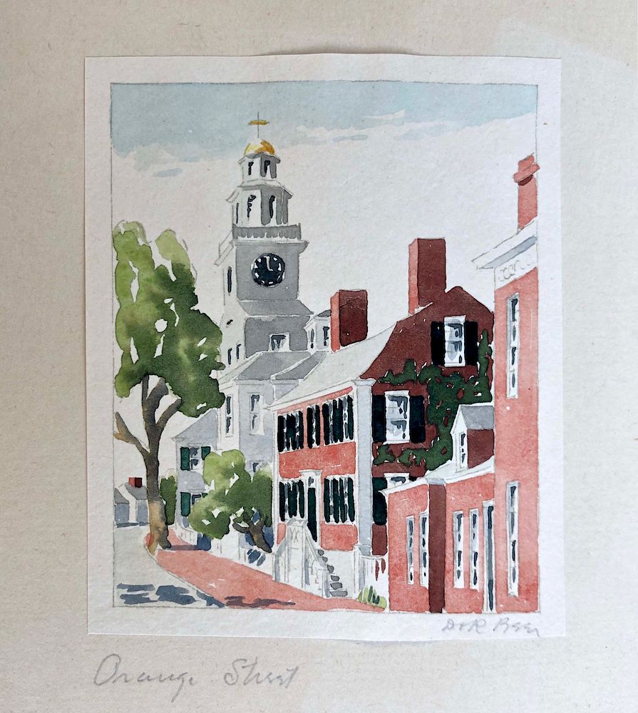 Appraisal: Doris and Richard Beer Watercolor Orange Street Doris and Richard