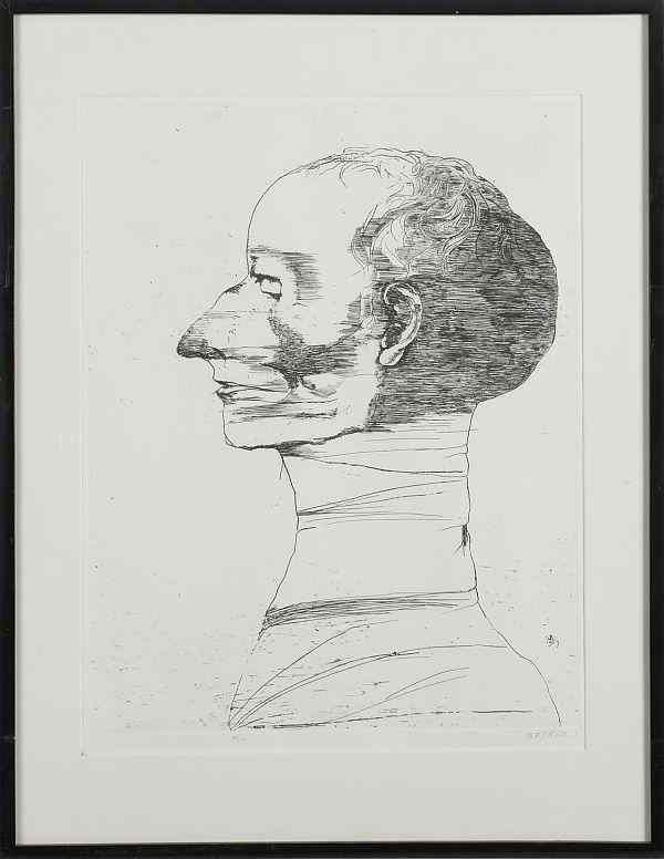 Appraisal: Leonard Baskin American - engraved profile portrait of a man