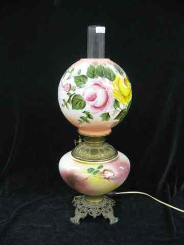 Appraisal: Victorian Gone-with -the-Wind Lamp floral matching shade '' tall electrified