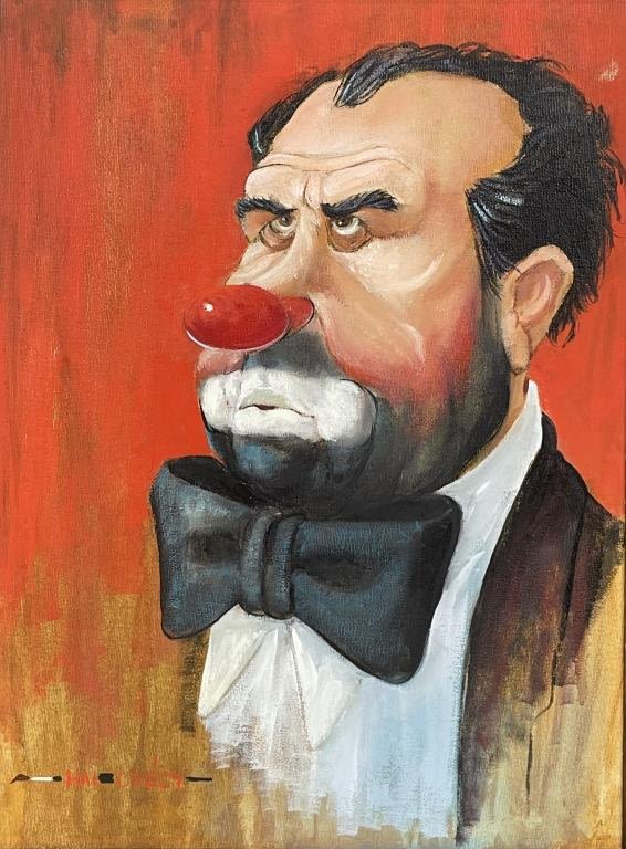 Appraisal: Hal Crecy Oil Painting On CanvasNixon Clown Frame x