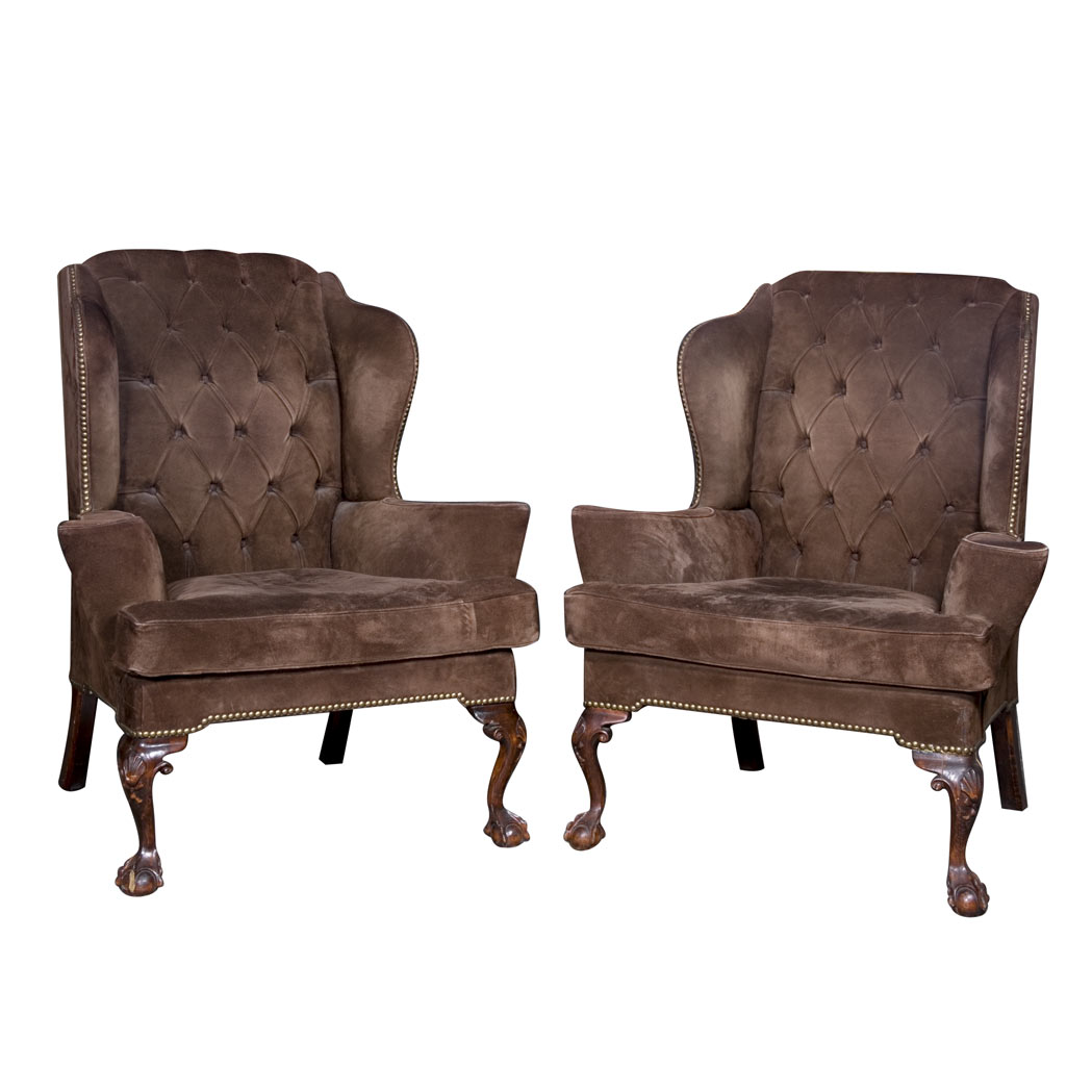 Appraisal: Pair of George II Style Mahogany Upholstered Wing Chairs