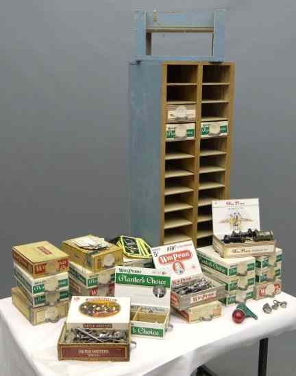 Appraisal: 'Make Do'' parts cabinet shelf unit with cigar boxes full