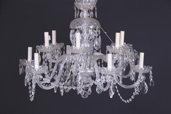 Appraisal: GEORGIAN STYLE TWELVE-LIGHT CRYSTAL CHANDELIER th century With pendant-drop inverted