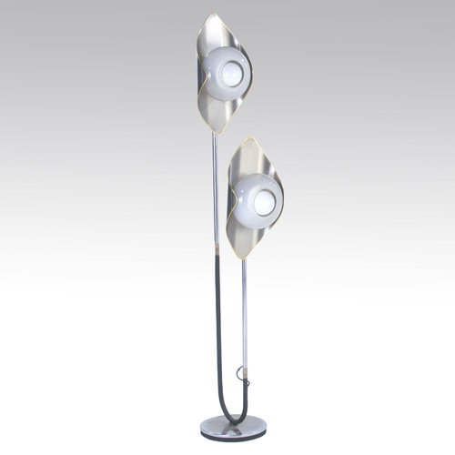 Appraisal: FRENCH Aluminum double-arm floor lamp with opalescent glass shades x