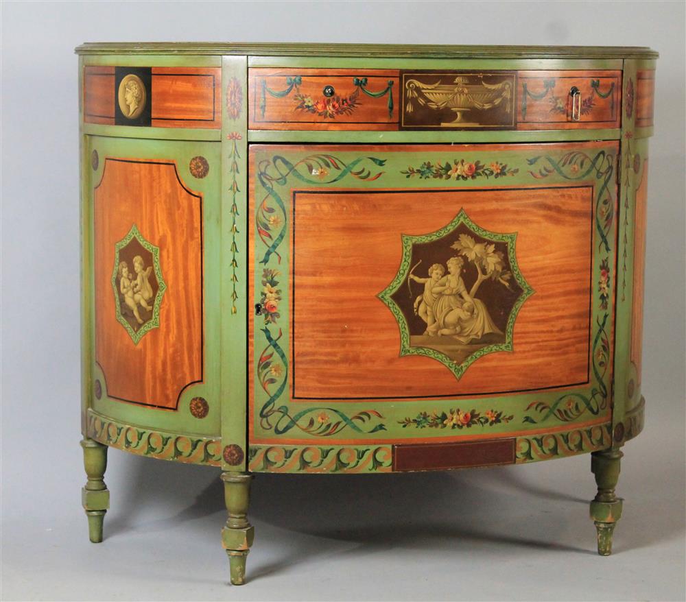 Appraisal: NEO CLASSICAL STYLE PAINT DECORATED DEMI LUNE COMMODE having a