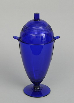 Appraisal: Duncan Glass Urn ca 's A cobalt blue glass lidded