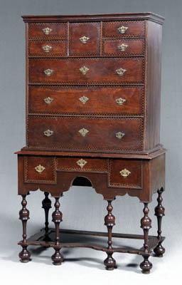 Appraisal: Connecticut William and Mary chest inlaid high chest cherry and