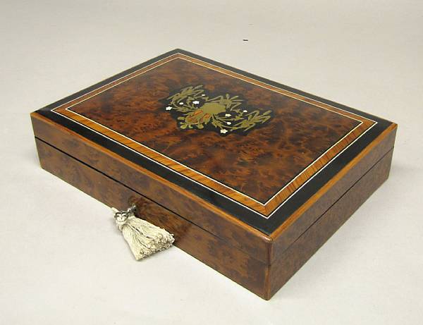 Appraisal: A Napoleon III bone mother-of-pearl and brass inlaid burl and