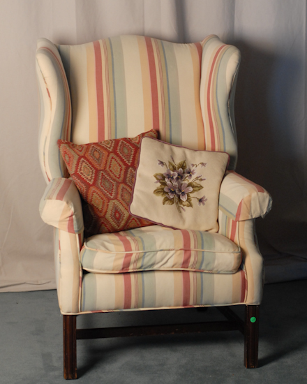 Appraisal: Hepplewhite-style Wingback Chair striped upholstery