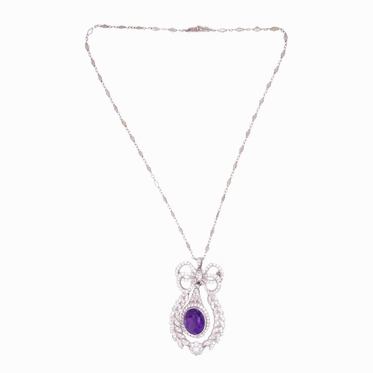 Appraisal: Amethyst Diamond Necklace Amethyst Diamond Necklace Pendant Measures inch pendant