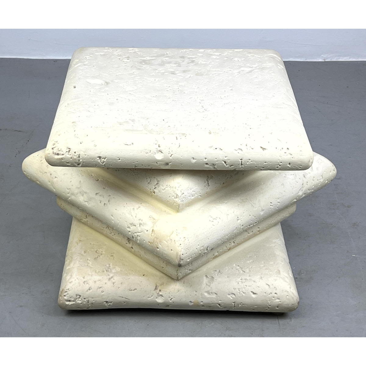 Appraisal: Travertine Style Stacked Form Side Table Stand Display Pedestal Heavy