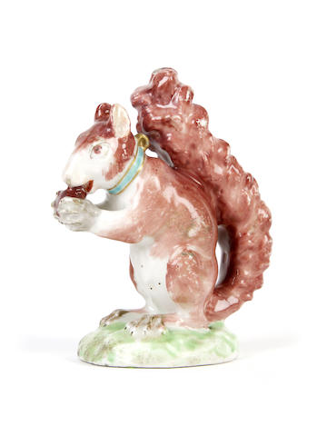 Appraisal: An early Derby model of a squirrel circa Seated on