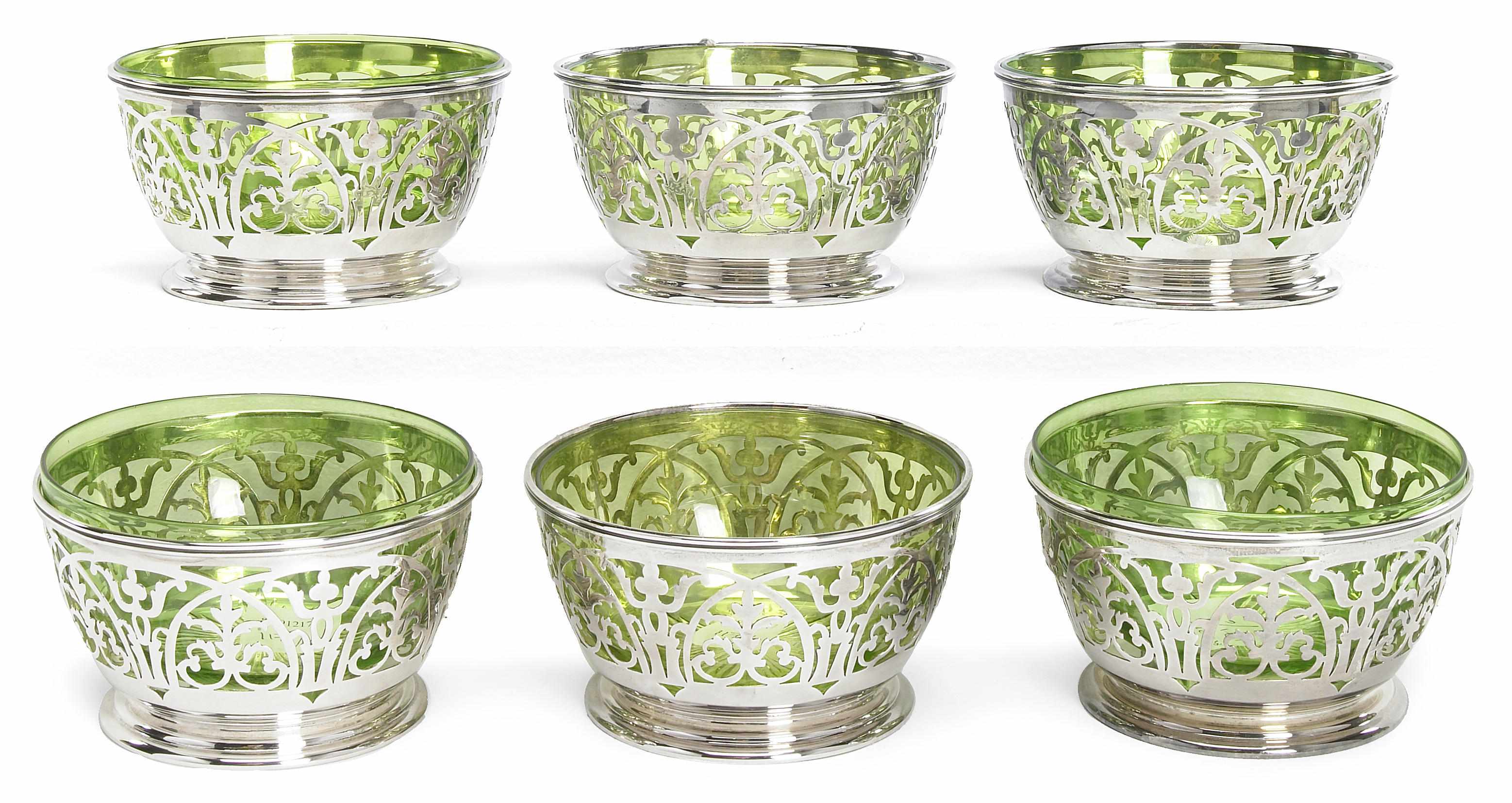 Appraisal: A sterling set of six reticulated finger bowl frames with