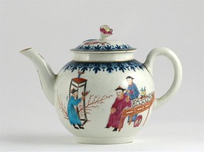 Appraisal: A Worcester teapot and cover painted in polychrome enamels with