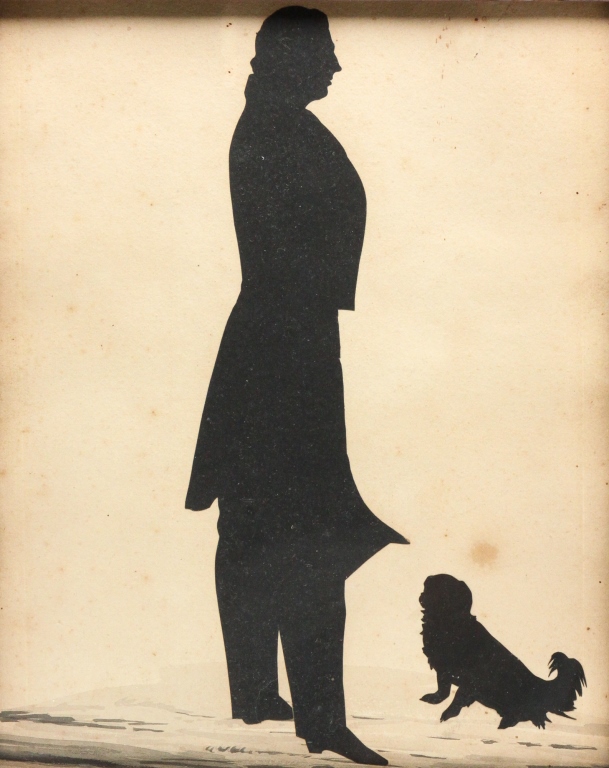 Appraisal: Full length silhouette of a man and his dog on