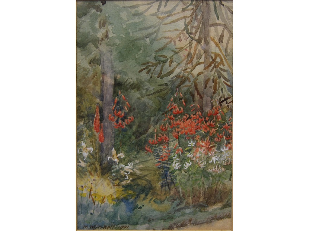 Appraisal: M Mitchell - Flowers in a woodland watercolour signed x