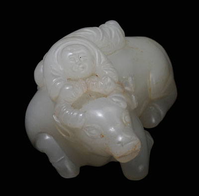 Appraisal: Jade Buffalo and Boy Group Qing Dynasty or earlier white