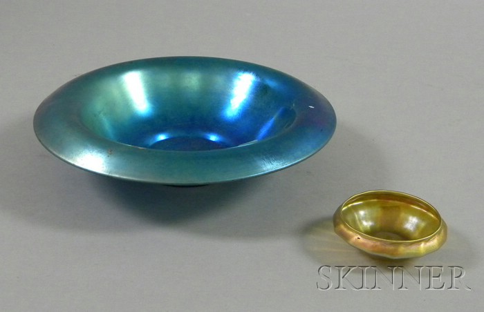 Appraisal: Two Favrile-style Glass Items a blue bowl and a small