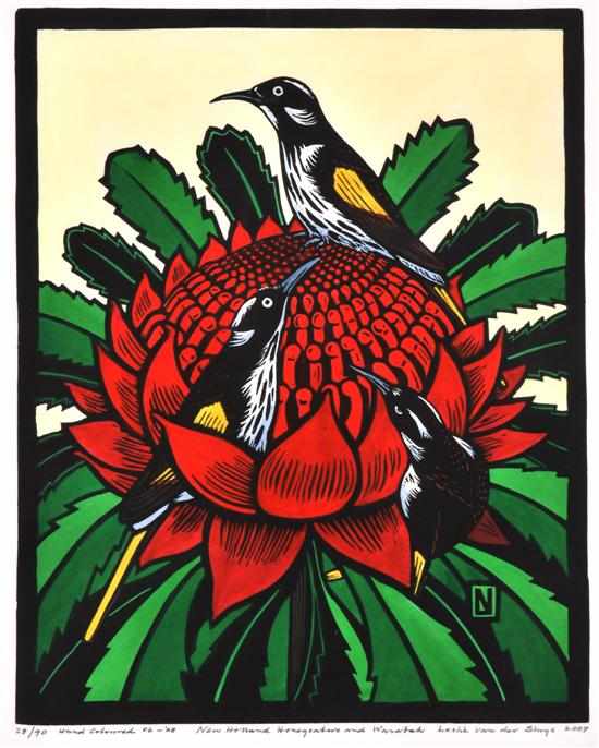 Appraisal: LESLIE VAN DER SLUYS - New Holland Honeyeaters and Waratah