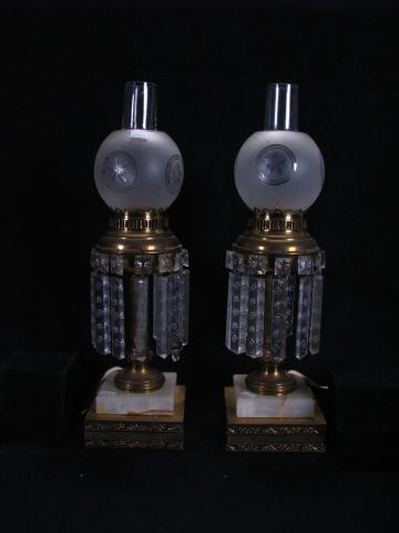 Appraisal: Pair of vintage onyx brass and crystal dresser lamps high