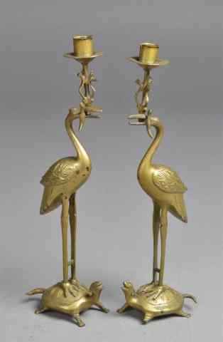 Appraisal: Pr Chinese Egret Form Candle StandsFinely molded to depict egrets