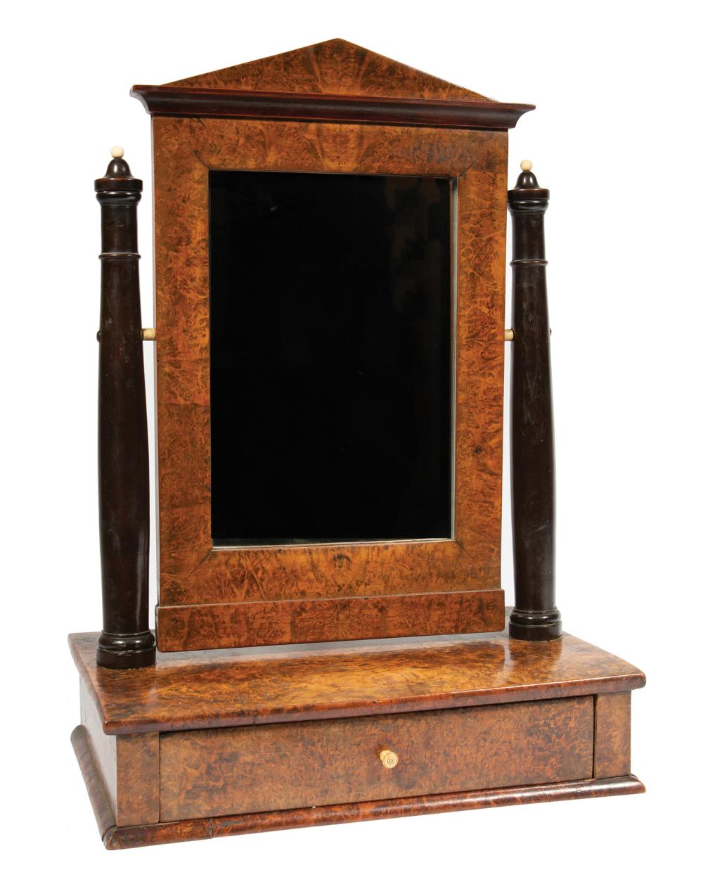 Appraisal: BURLWOOD AND PARCEL EBONZINED DRESSING MIRRORAntique Continental Neoclassical Burlwood and