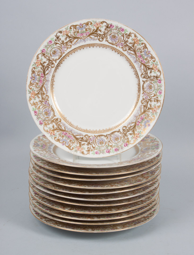 Appraisal: Limoges porcelain dinner plates early th century enamel floral and