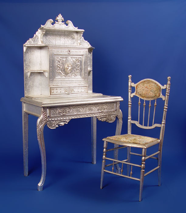 Appraisal: ENGLISH VICTORIAN SILVER GILT DESK WITH CHAIR Desk measures approx