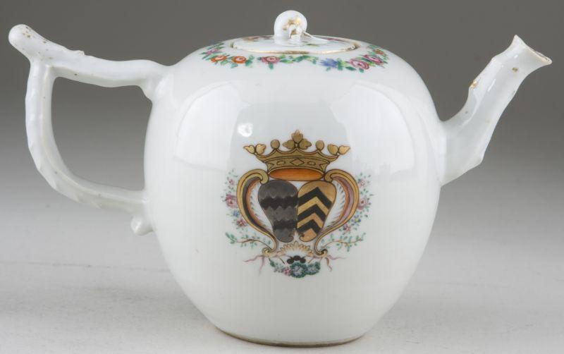 Appraisal: Chinese Export Armorial Teapot Kangxi circa s ovoid form with