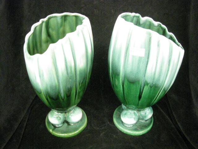 Appraisal: Pair of Art Pottery Vases Art Moderne shape green slip