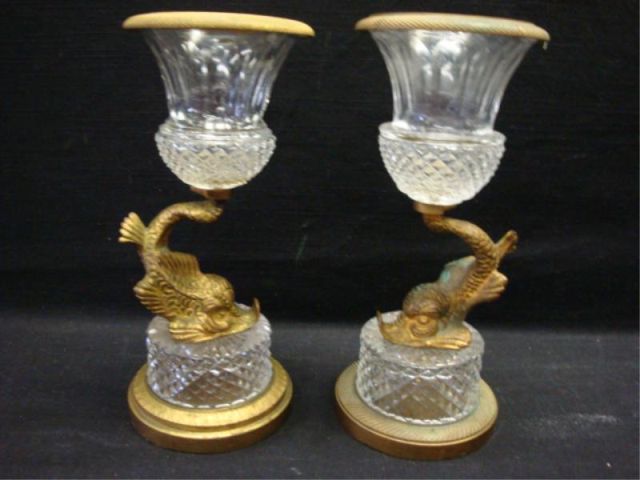 Appraisal: LALOUE PARIS Pr Bronze Crystal urns Pr crystal urns raised